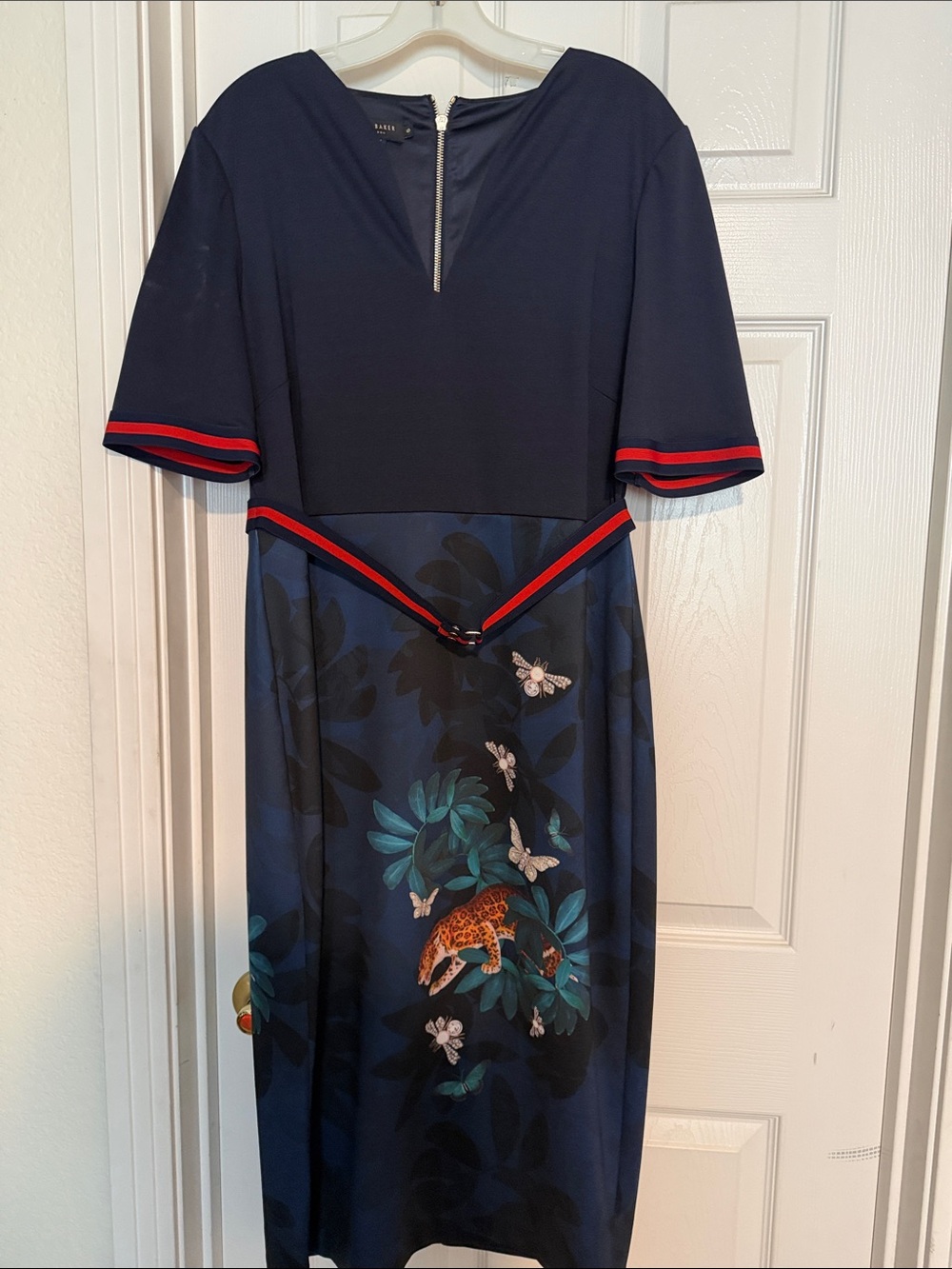 Ted Baker Navy sheath with belt detail and bonus leopards!
